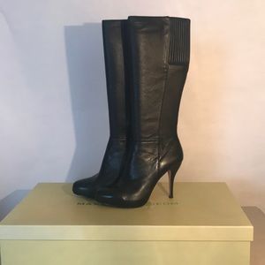 Maxstudio black leather platform high heel boots🔥